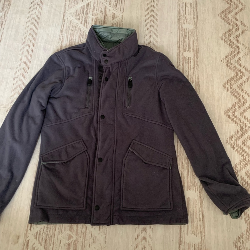 Lululemon Mens Polar Opposite Jacket M Reversible Hood Silver Fleece Windbreaker